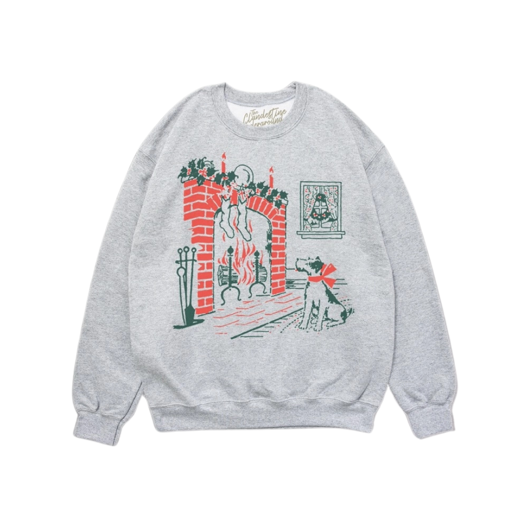 Holiday Dog by the Fireplace Oversized 90's Sweatshirt