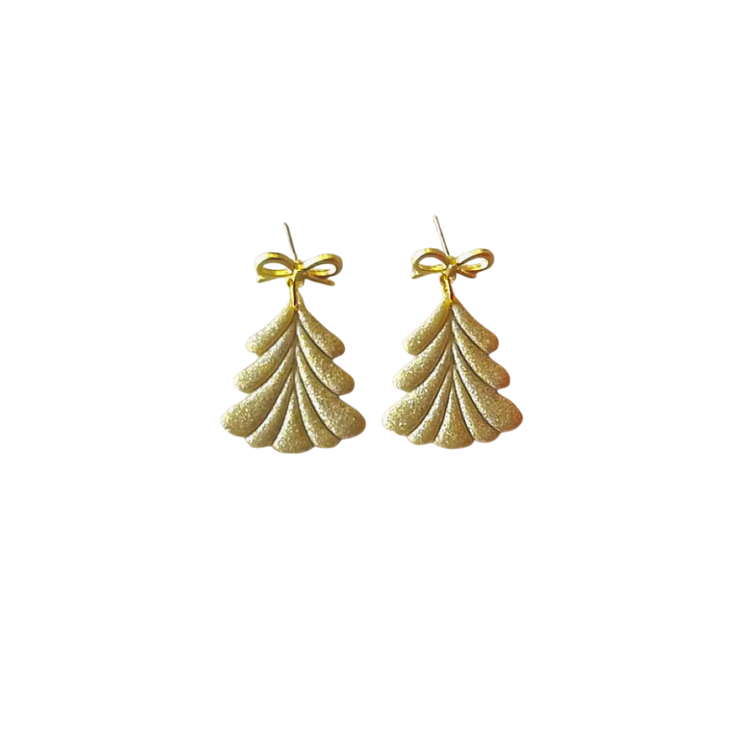 Gold Glitter Christmas Tree Earrings