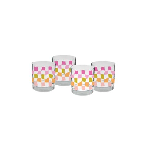 Pink Carnival Checkers Glass Set