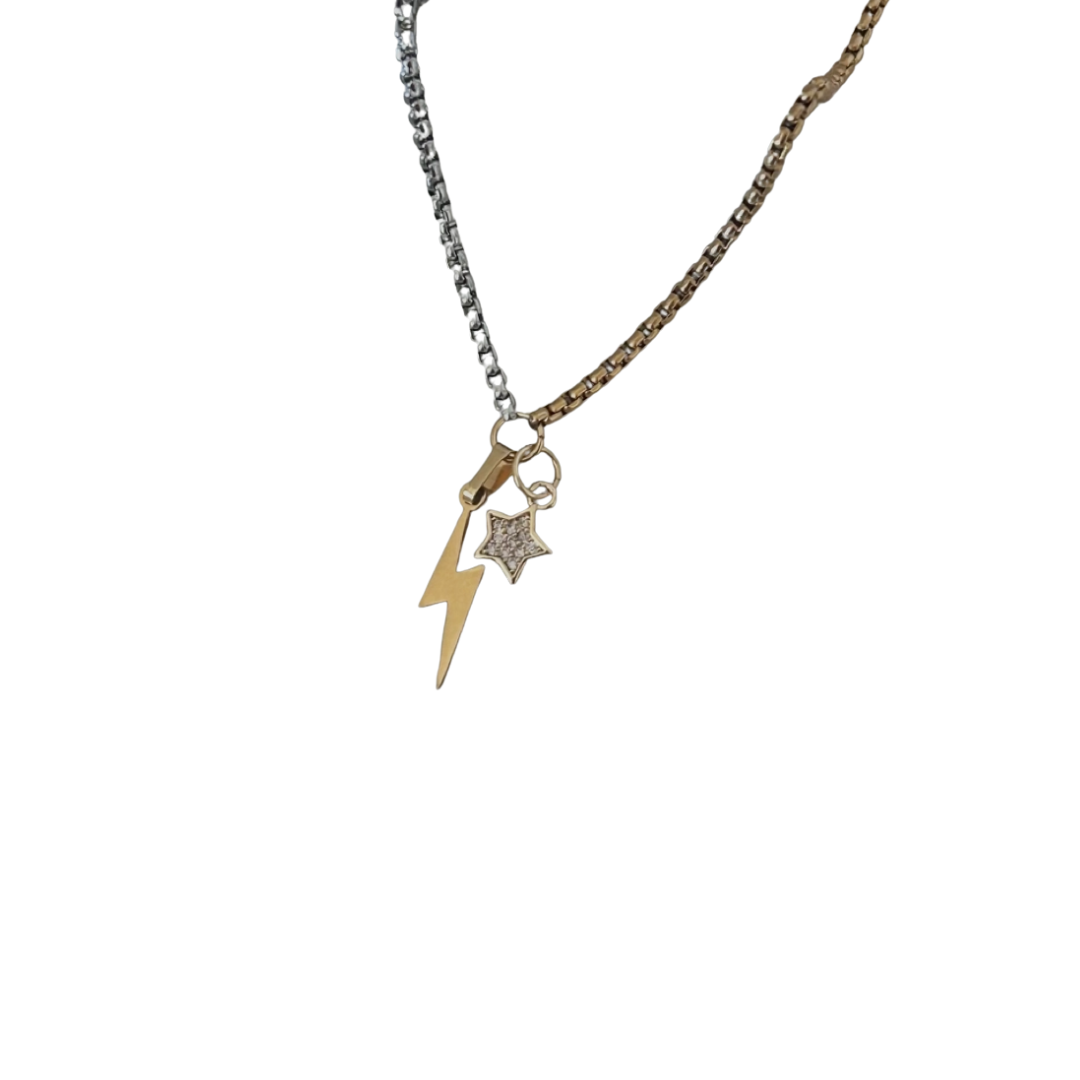 Mixed Metal Thunder and Star Pendant Necklace