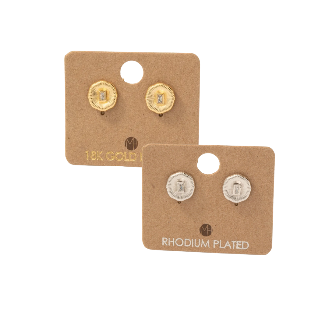 Mini Circle Baguette Rhinestone Stud Earrings