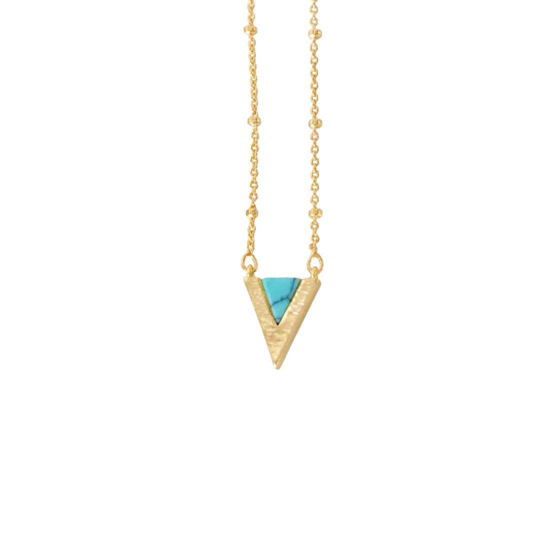 Turquoise Gold V Pendant Necklace
