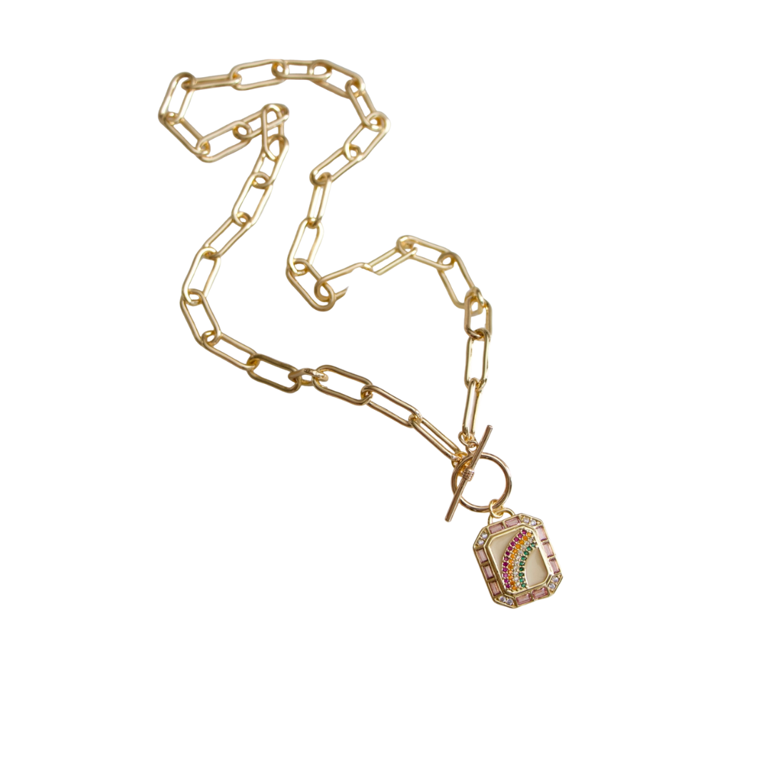 Rainbow Paperclip Toggle Necklace