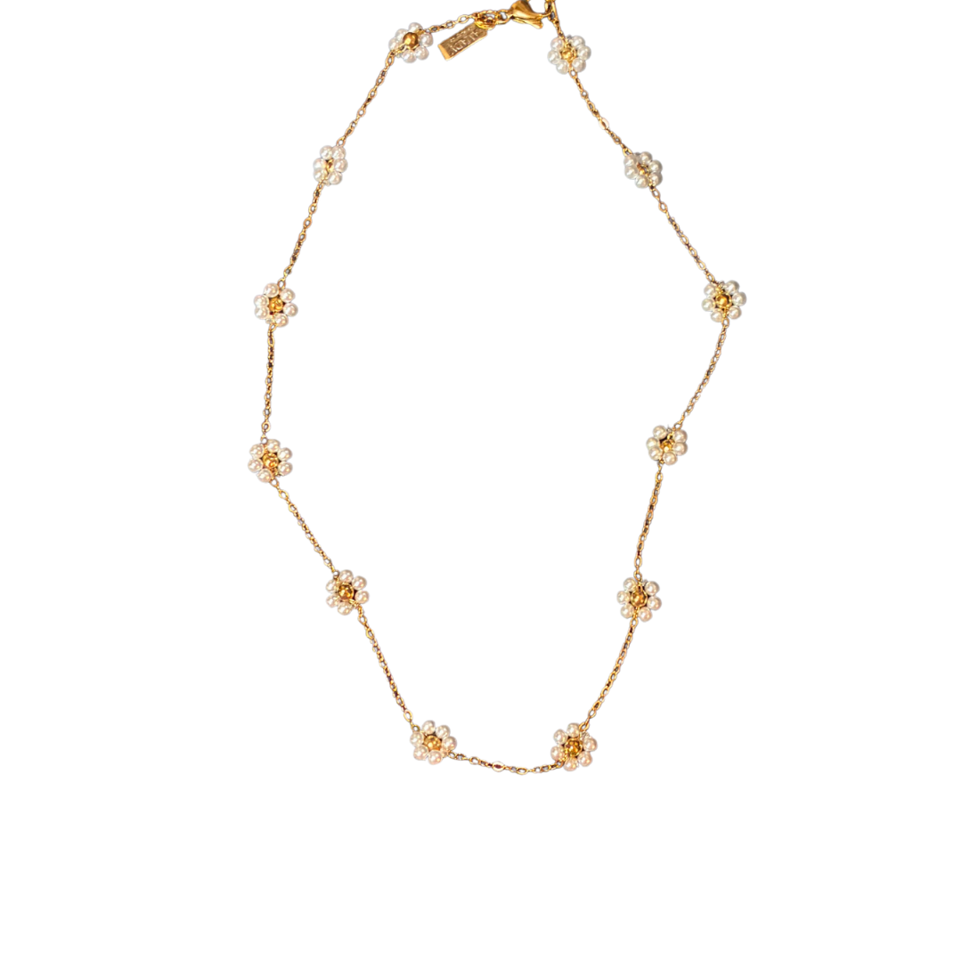 Pearl Flowers Choker Necklace 18k Gold Plated