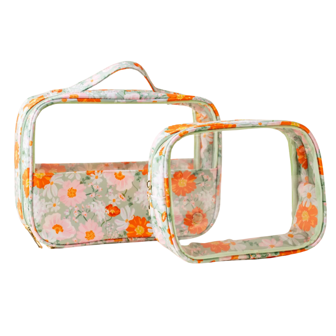 Clearly Chic Cosmetic Bag Set-Bouquet Beauty Sage