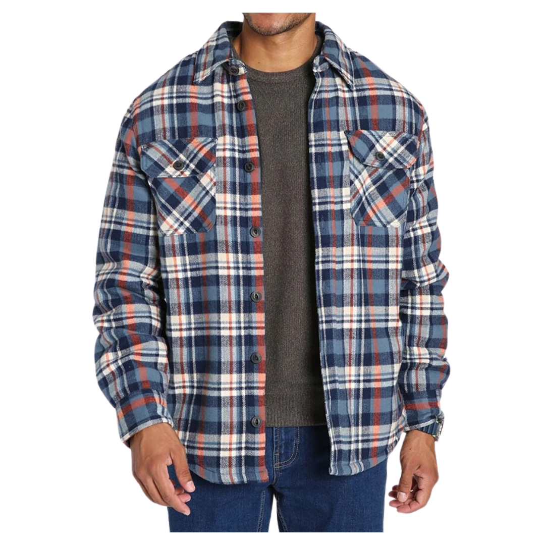 Blue and Orange Plaid Sherpa Lined Brushed Flannel