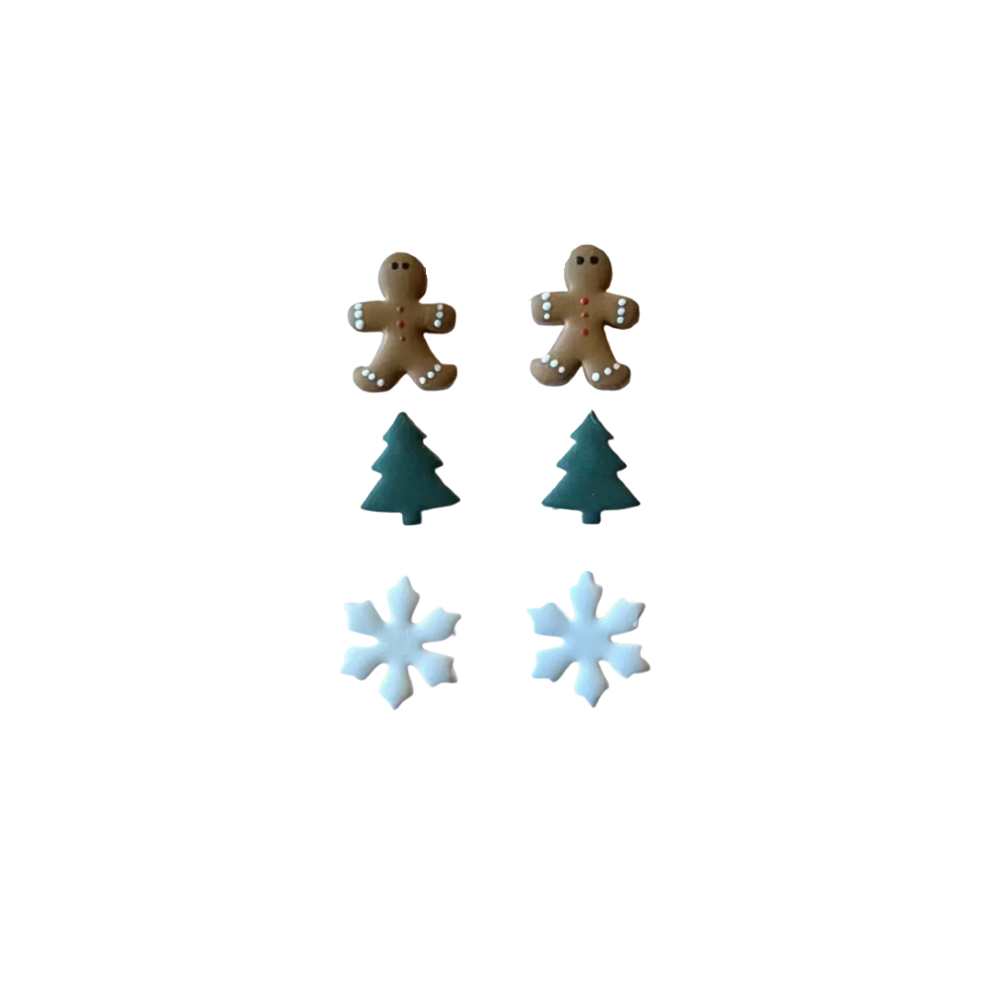 Christmas Stud Pack - Gingerbread / Tree / Snowflake