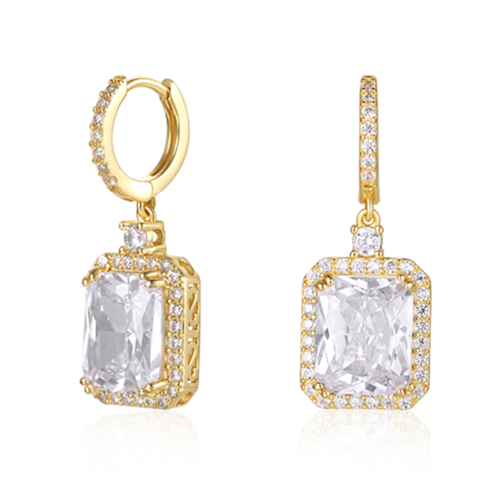 Starlette Emerald-Cut Halo Earrings in Gold