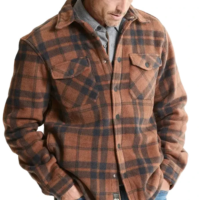 Orange and Black Plaid Sherpa Lined Brushed Flannel
