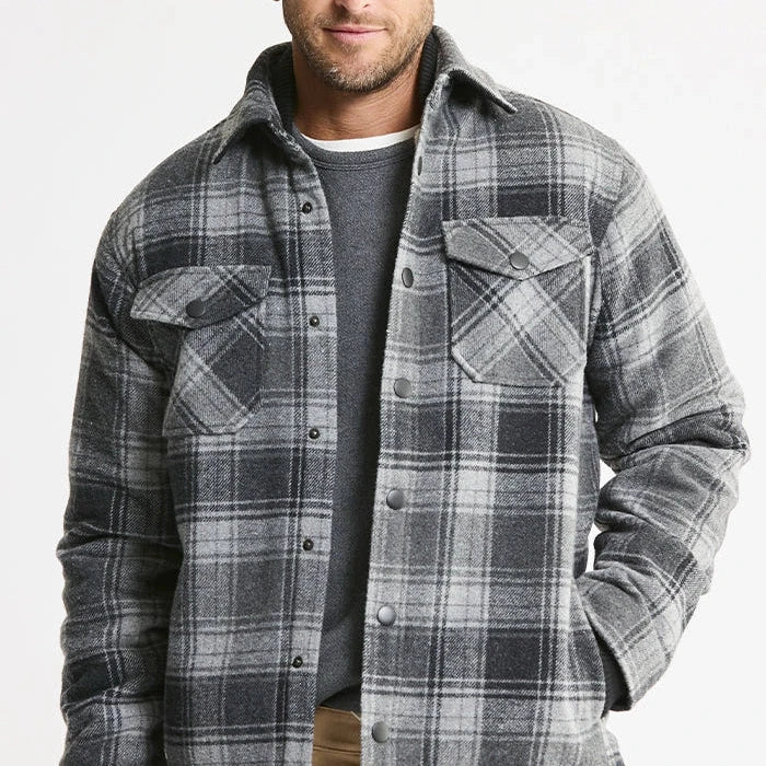 Black and Grey Plaid Sherpa Lined Brushed Flannel
