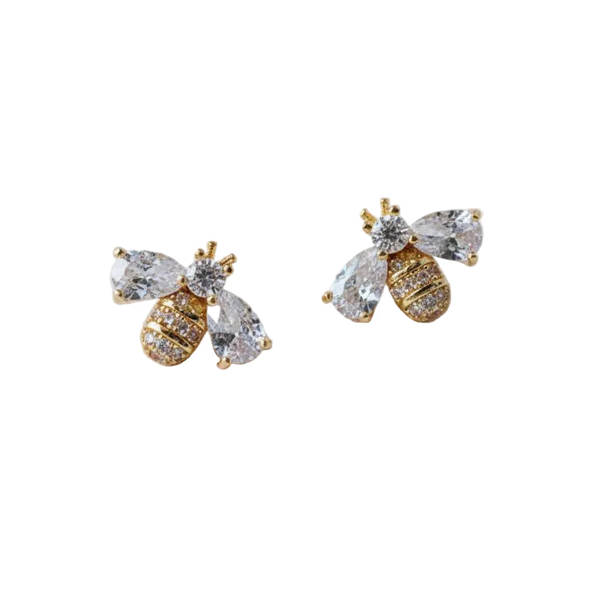 Cubic Zirconia Bee Stud Earrings