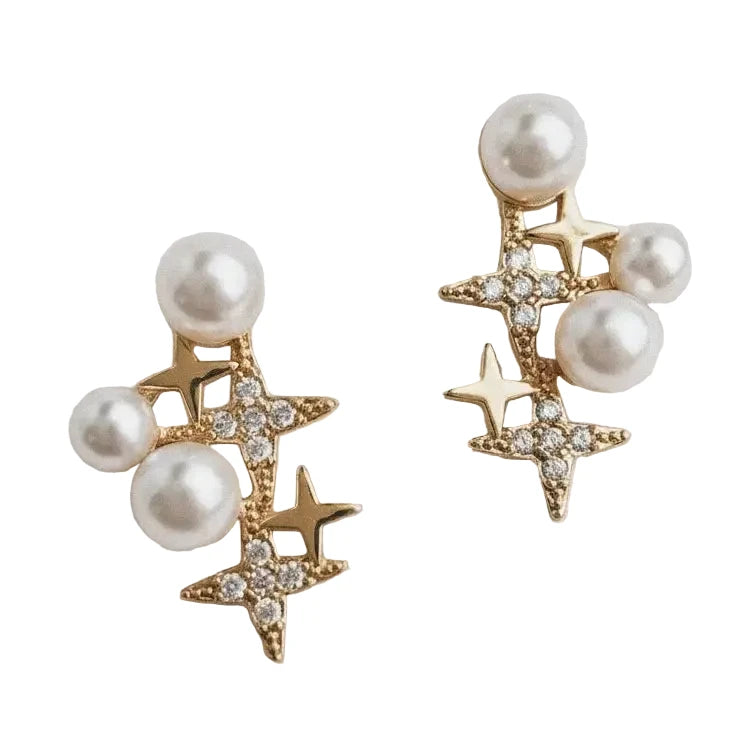 Pearl Zirconia Star Dazzle Earrings