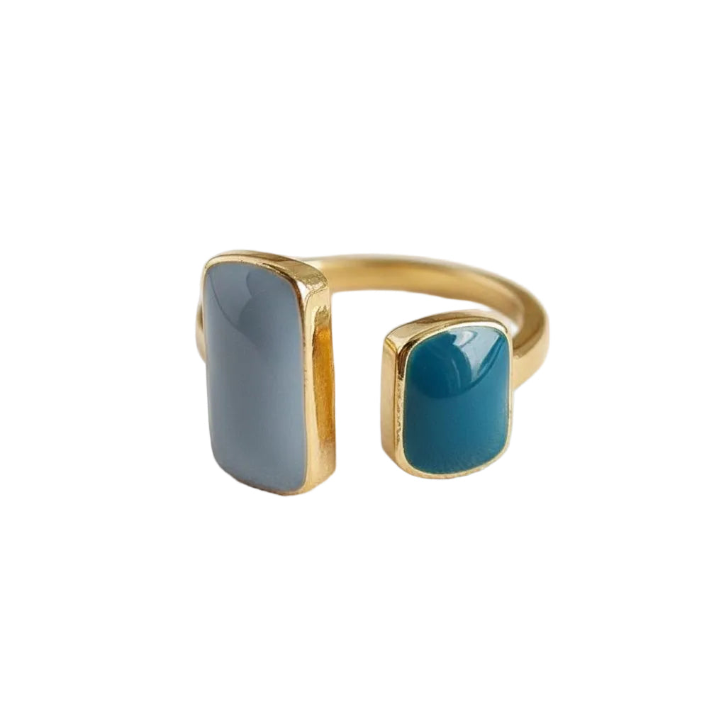 Retro Blue Geometric Adjustable Ring