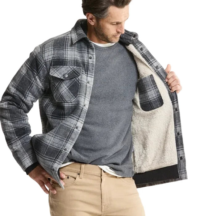 Black and Grey Plaid Sherpa Lined Brushed Flannel