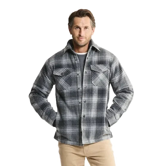 Black and Grey Plaid Sherpa Lined Brushed Flannel