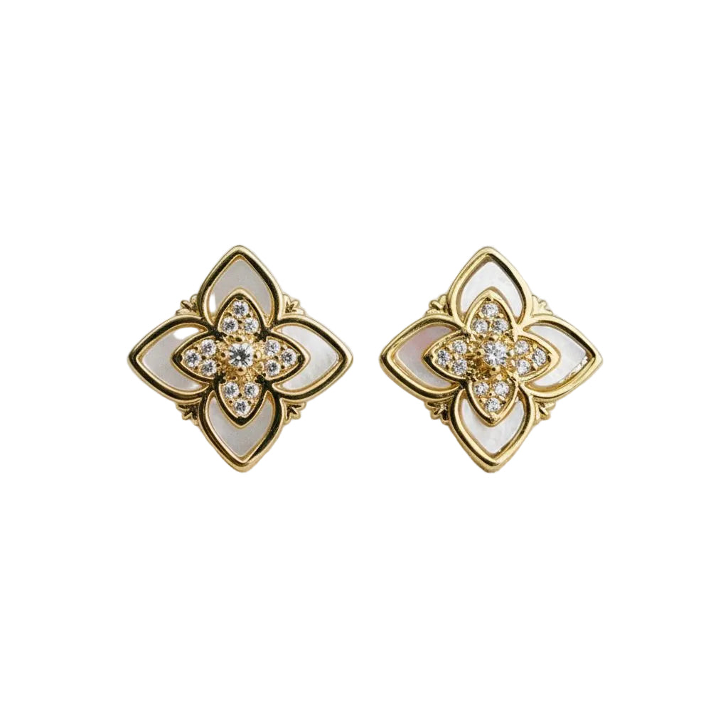 French Clover Shell Stud Earrings