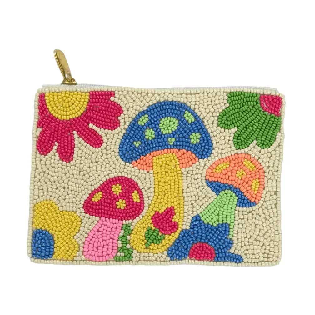 Funky Mushroom Seed Beaded Coin Purse
