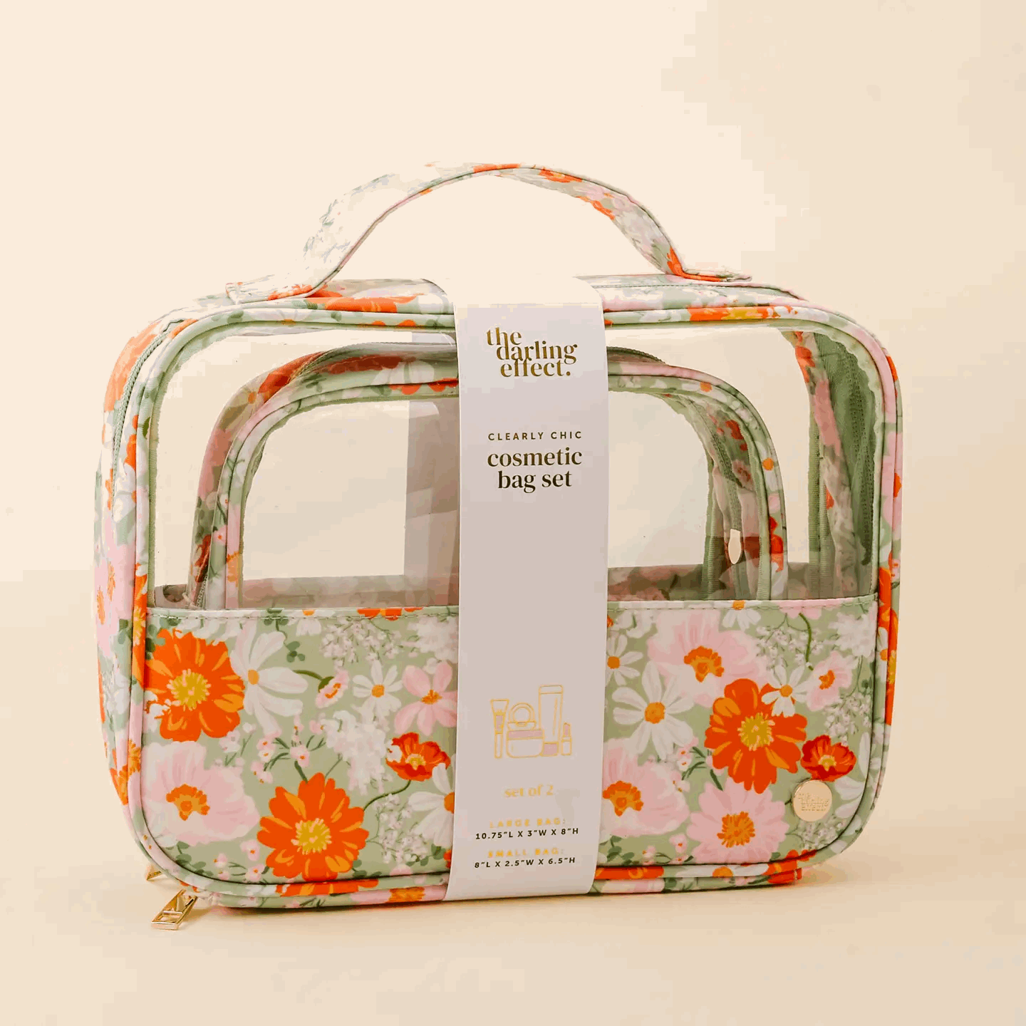 Clearly Chic Cosmetic Bag Set-Bouquet Beauty Sage