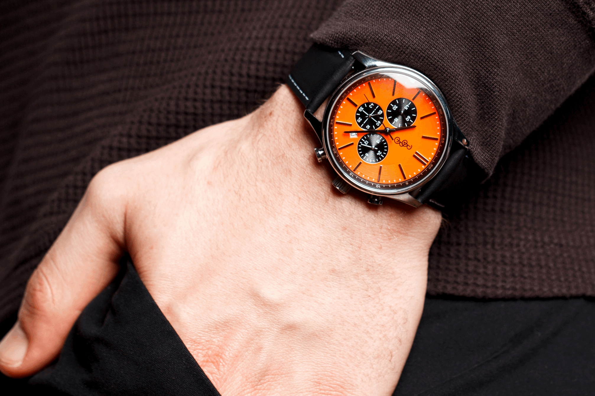 Orange and Black Chronograph Watch with Silicone Strap