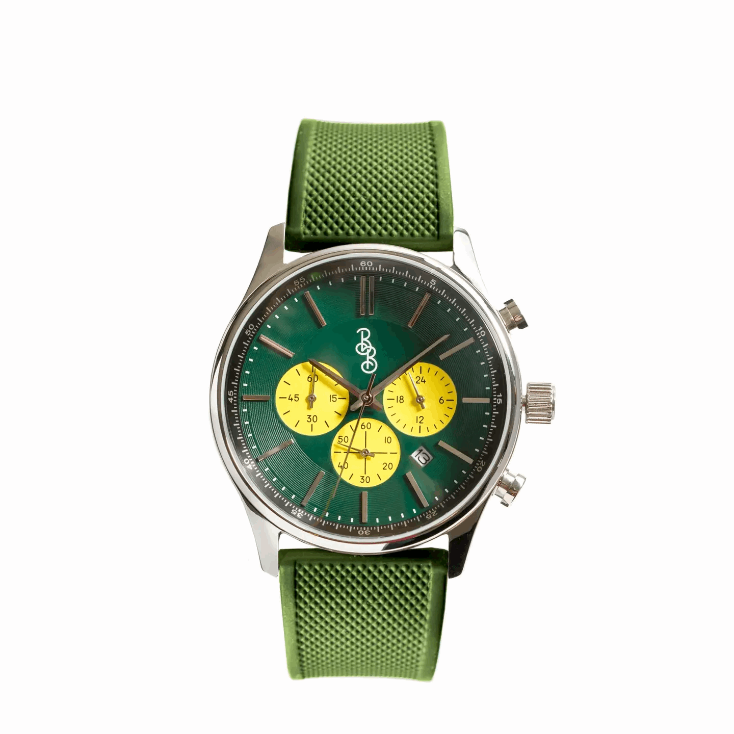 Green and Yellow Chronograph Watch with Silicone Strap
