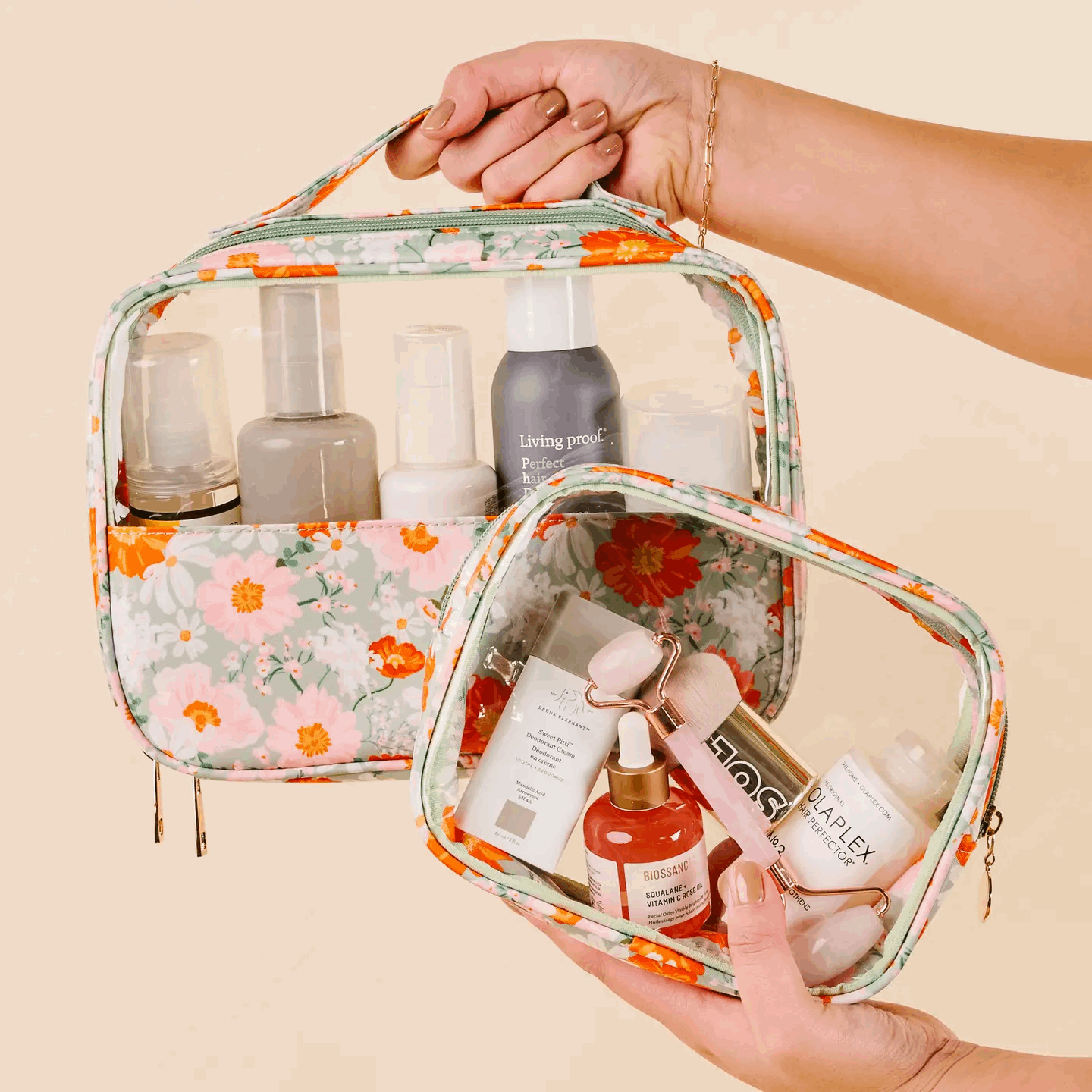 Clearly Chic Cosmetic Bag Set-Bouquet Beauty Sage