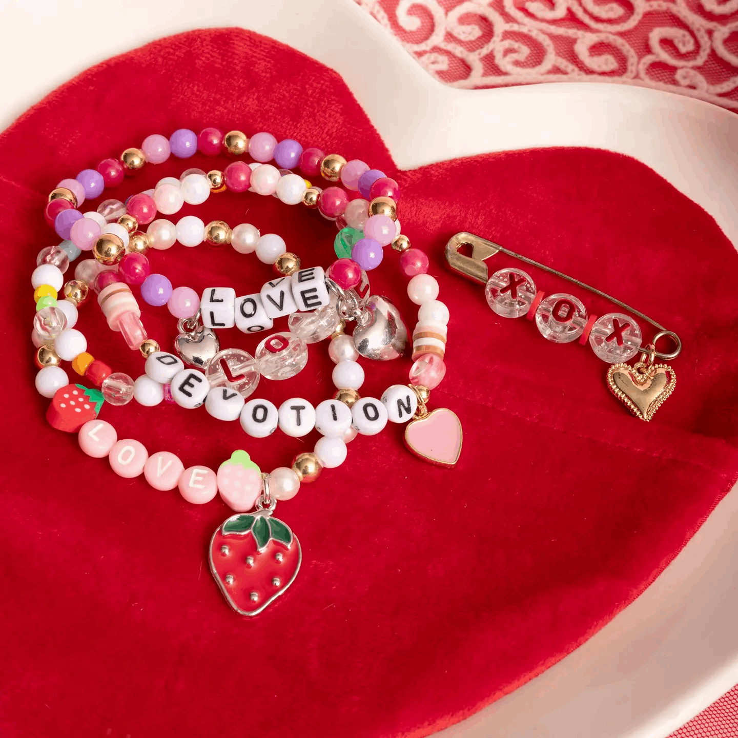 Short & Sweet Pink Letter and Red Strawberry Charm Bead Kit