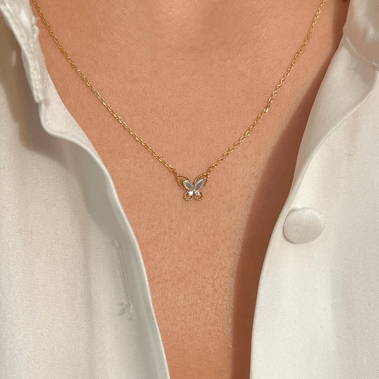 18k Gold Plated CZ Butterfly Necklace