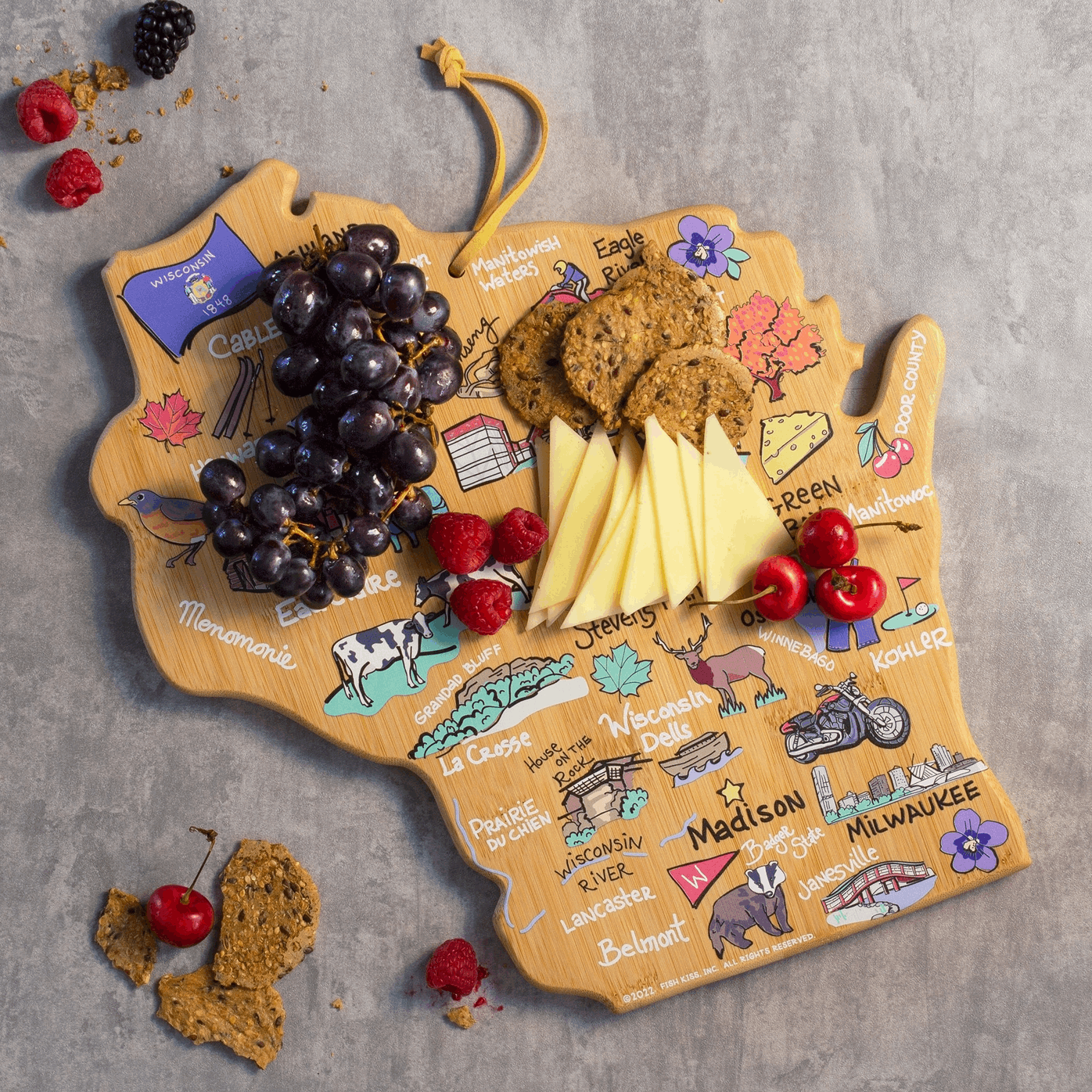 Wisconsin Cutting Board with Artwork By Fish Kiss™