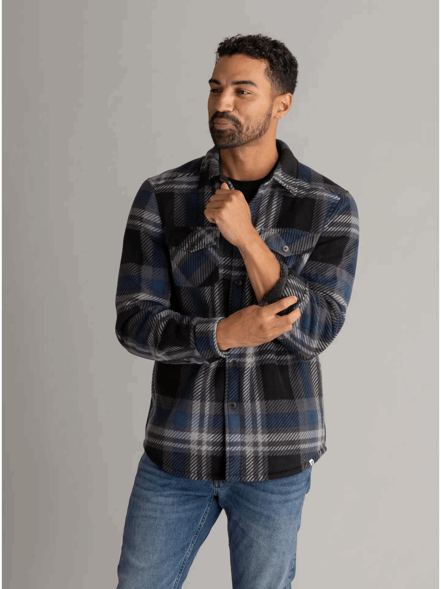 Koda Sherpa Lined Shirt Jacket - Blue Tartan Plaid