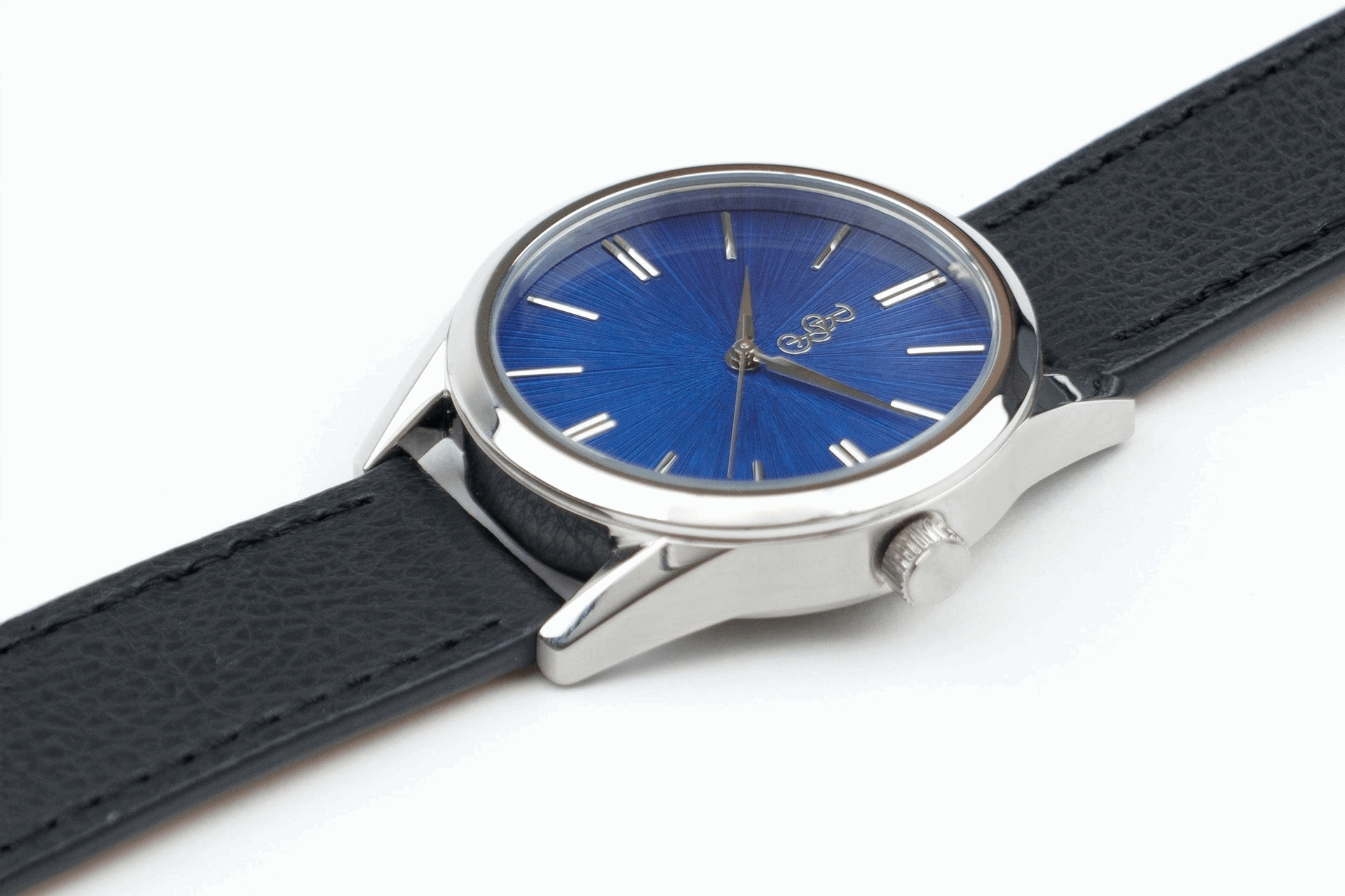 Blue Sunburst Watch with Vegan Leather Strap