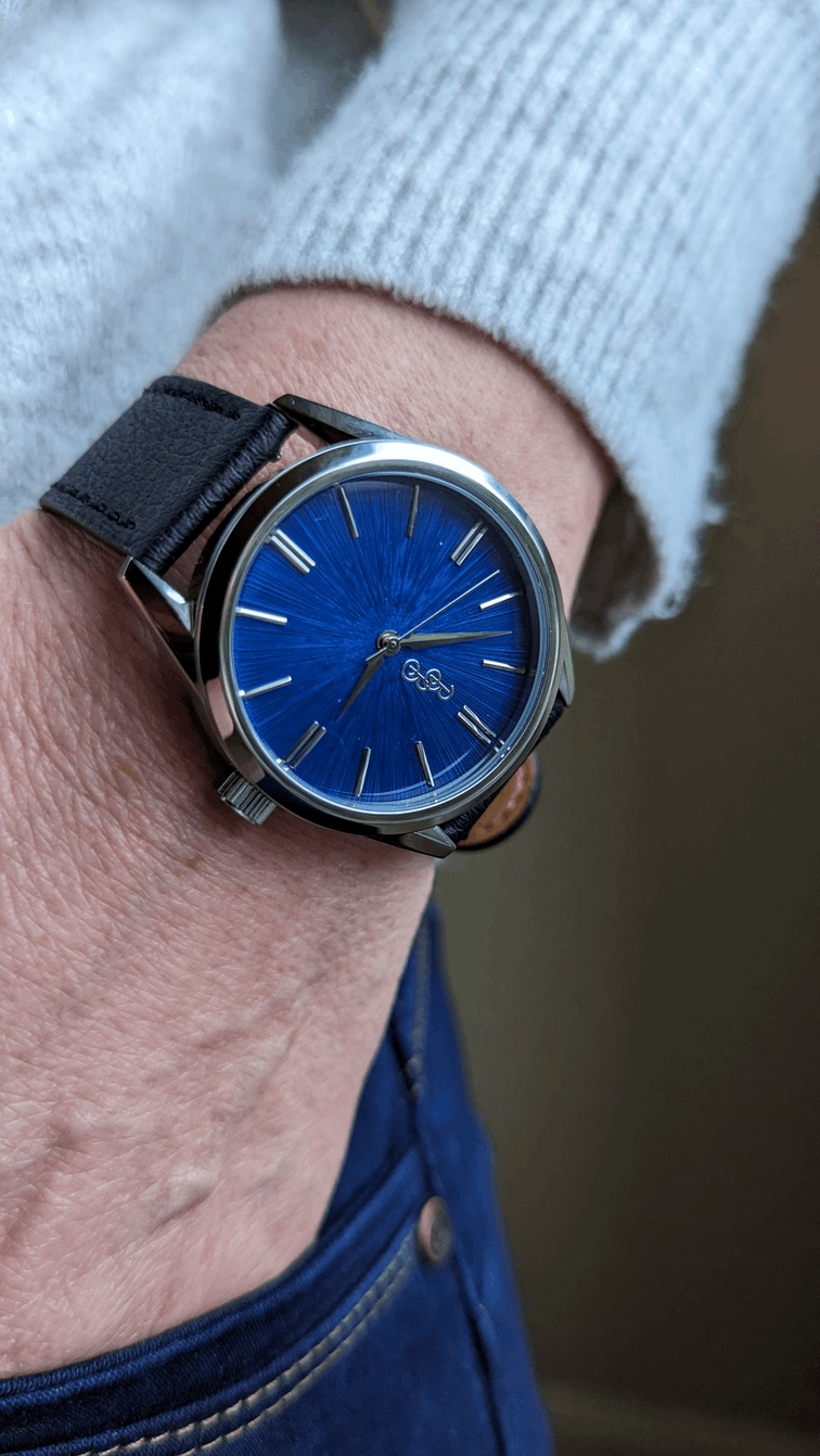 Blue Sunburst Watch with Vegan Leather Strap