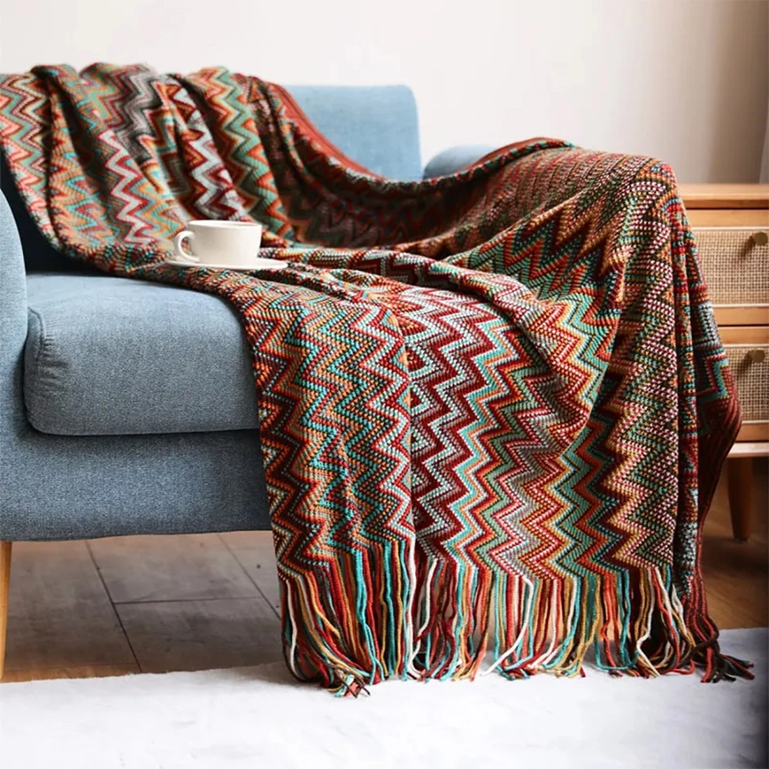 Zig Zag Soft Boho Throw Blanket