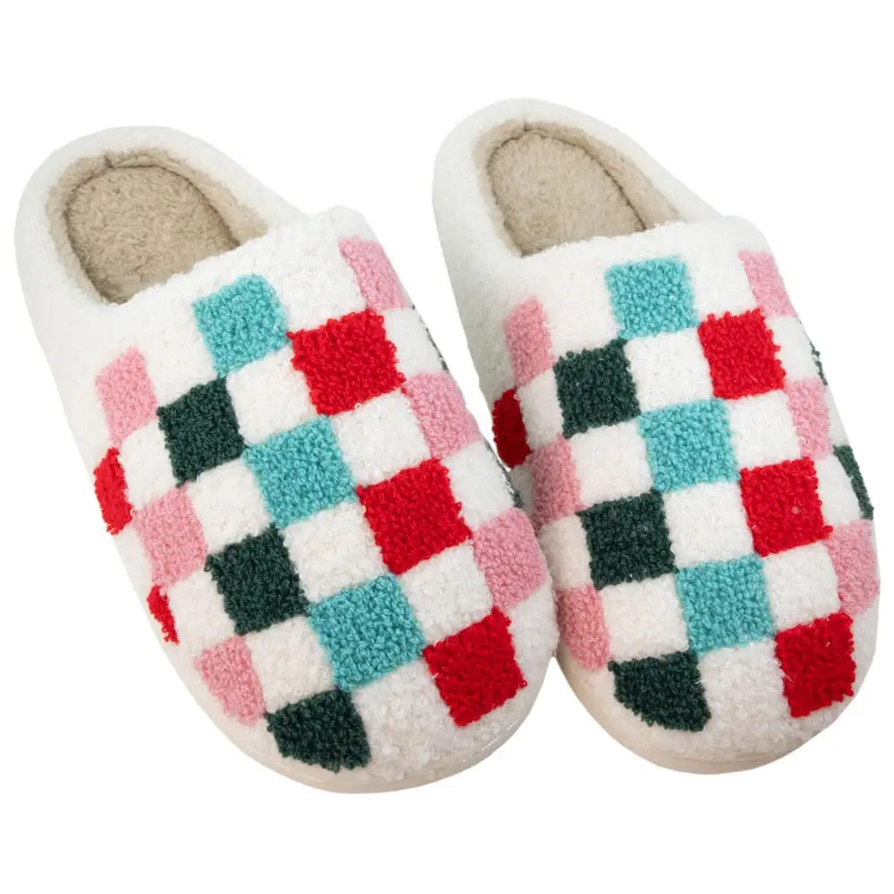 Multi-Colored Checkered Holiday Slippers