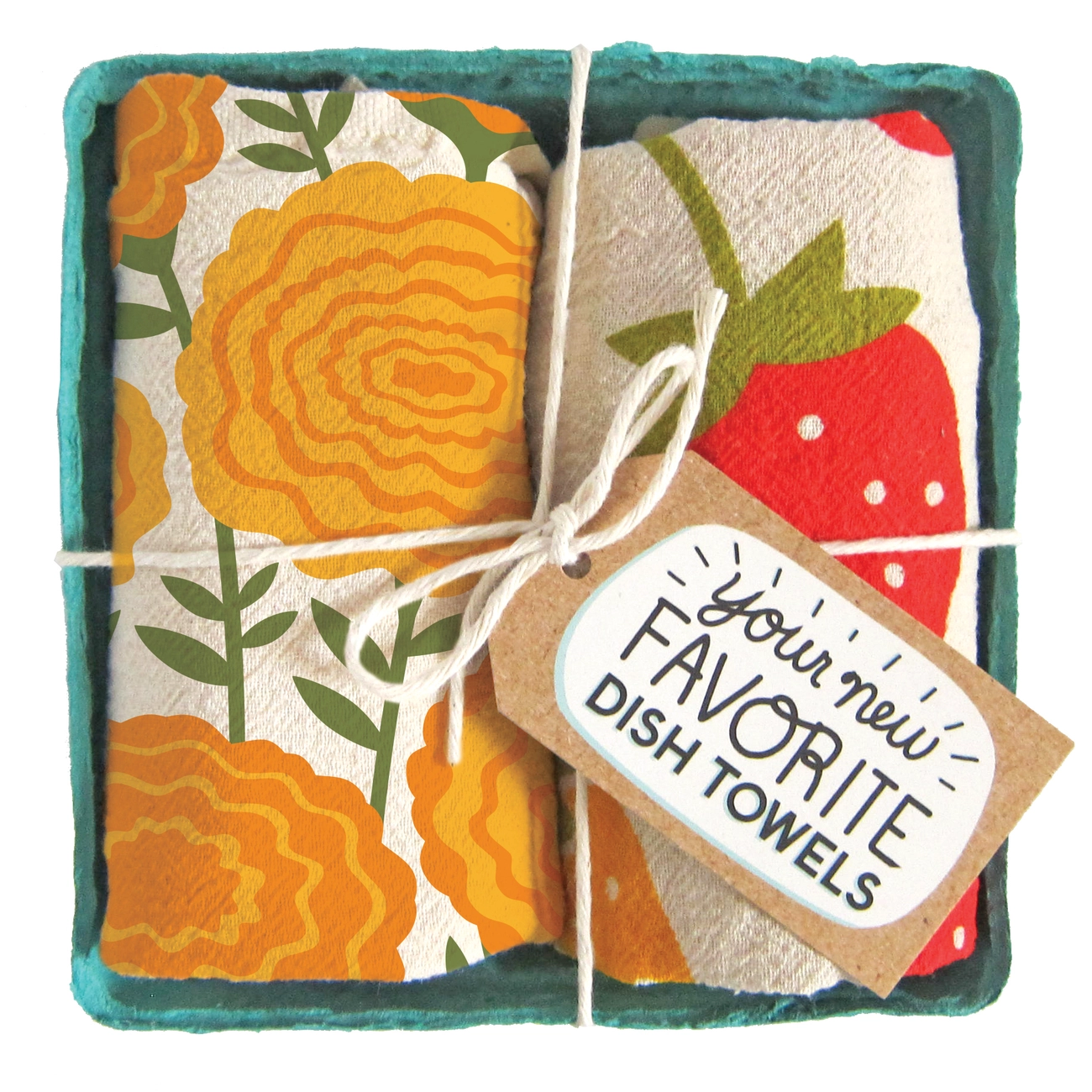 Mari Berry (Marigold and Strawberry) - Tea Towel Set of 2