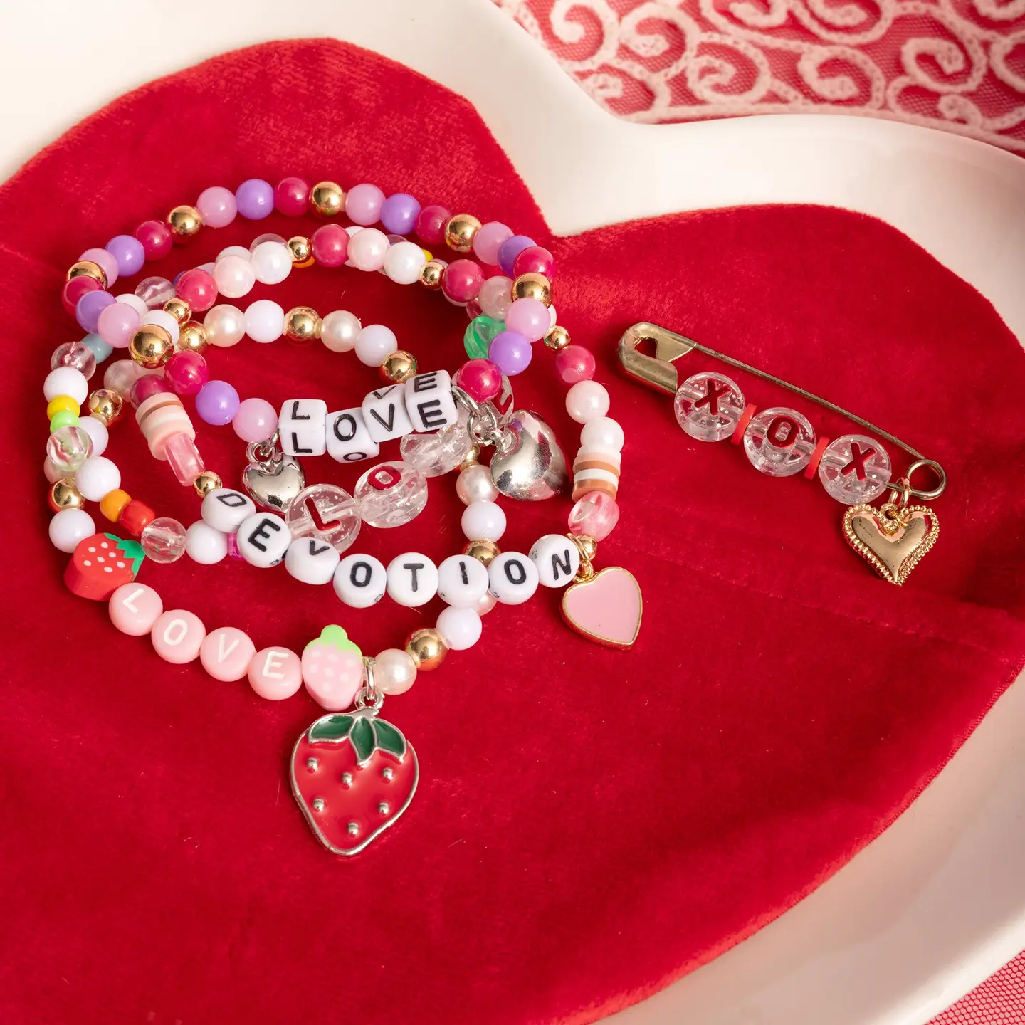 Short & Sweet Pink Letter and Red Strawberry Charm Bead Kit