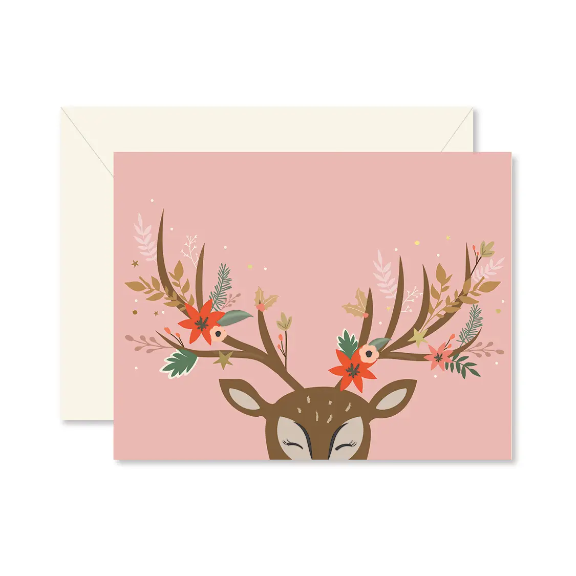 Reindeer Floral Holiday Greeting Card