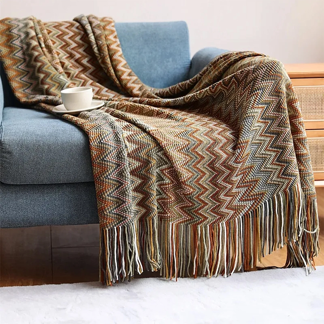 Zig Zag Soft Boho Throw Blanket