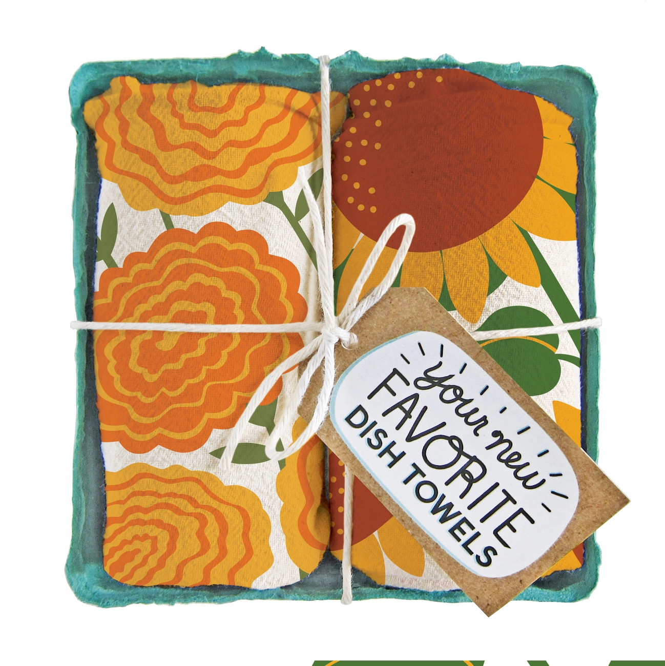 Hello Sunshine (Sunflower and Marigold) - Tea Towel Set of 2