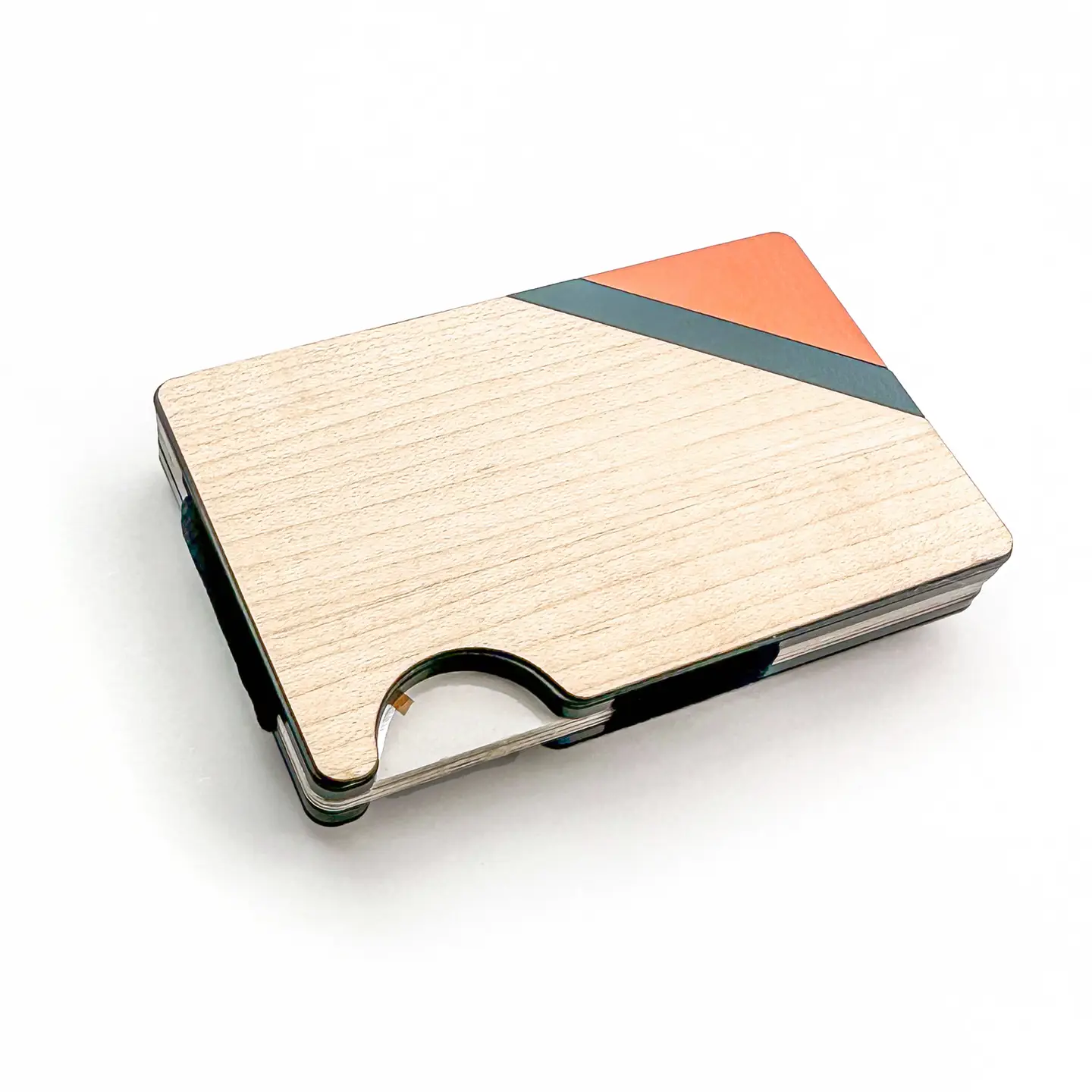 Corner Stripe Wood Wallet - Orange