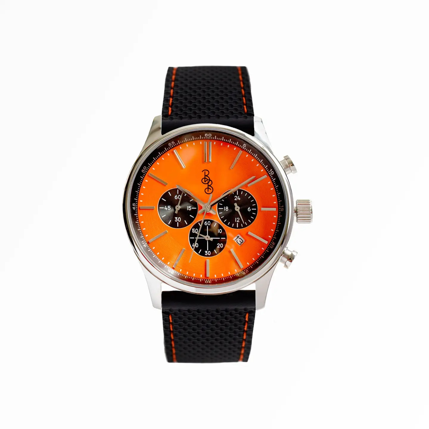 Orange and Black Chronograph Watch with Silicone Strap
