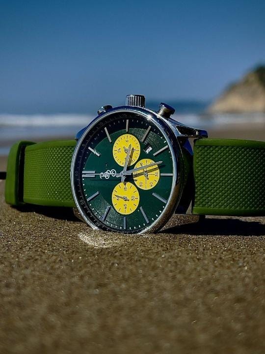 Green and Yellow Chronograph Watch with Silicone Strap