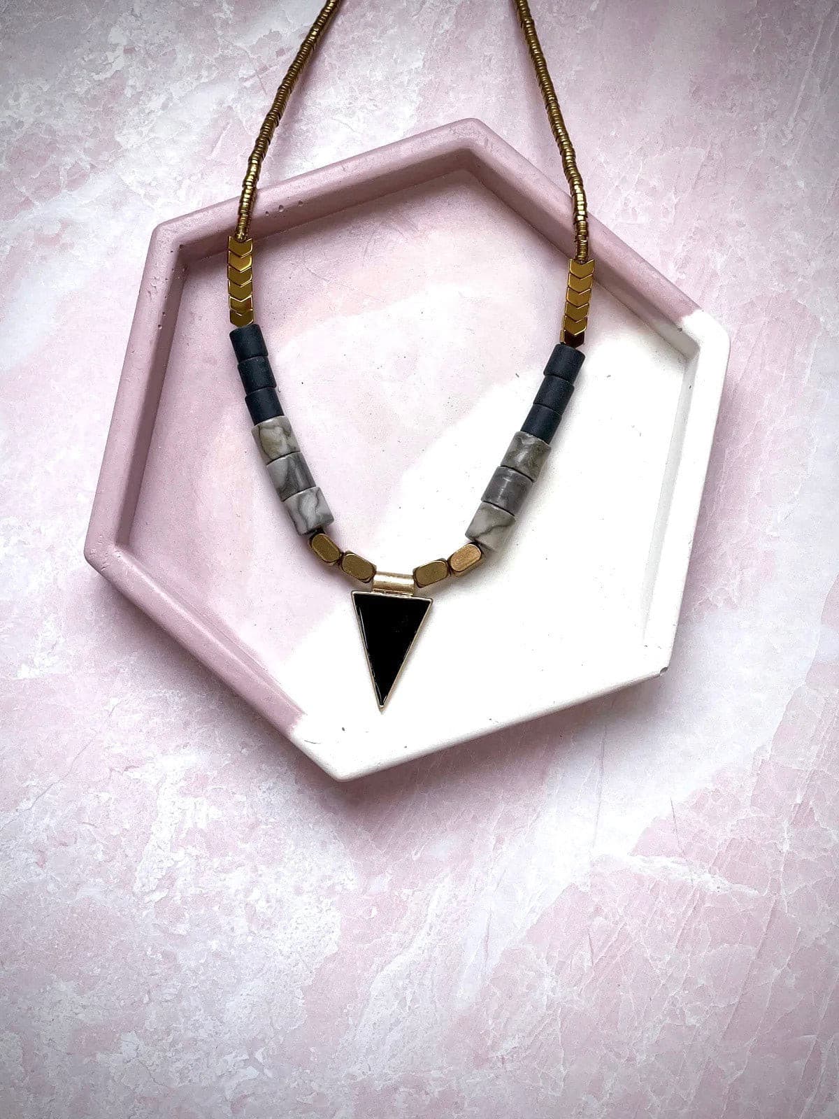 Black Enameled Triangle Necklace